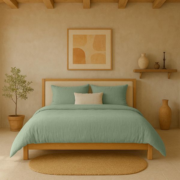 Housse de couette 240x260 cm Gaze de Coton Lavé Vert Givrée