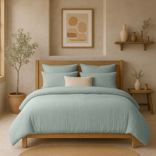 Housse de couette 220x240 cm Gaze de Coton Lavé Bleu Givrée